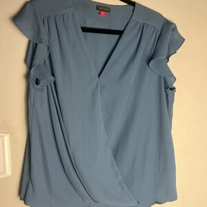 Vince Camuto Elegant Blue Ruffle Sleeve Top Career Office Workwear